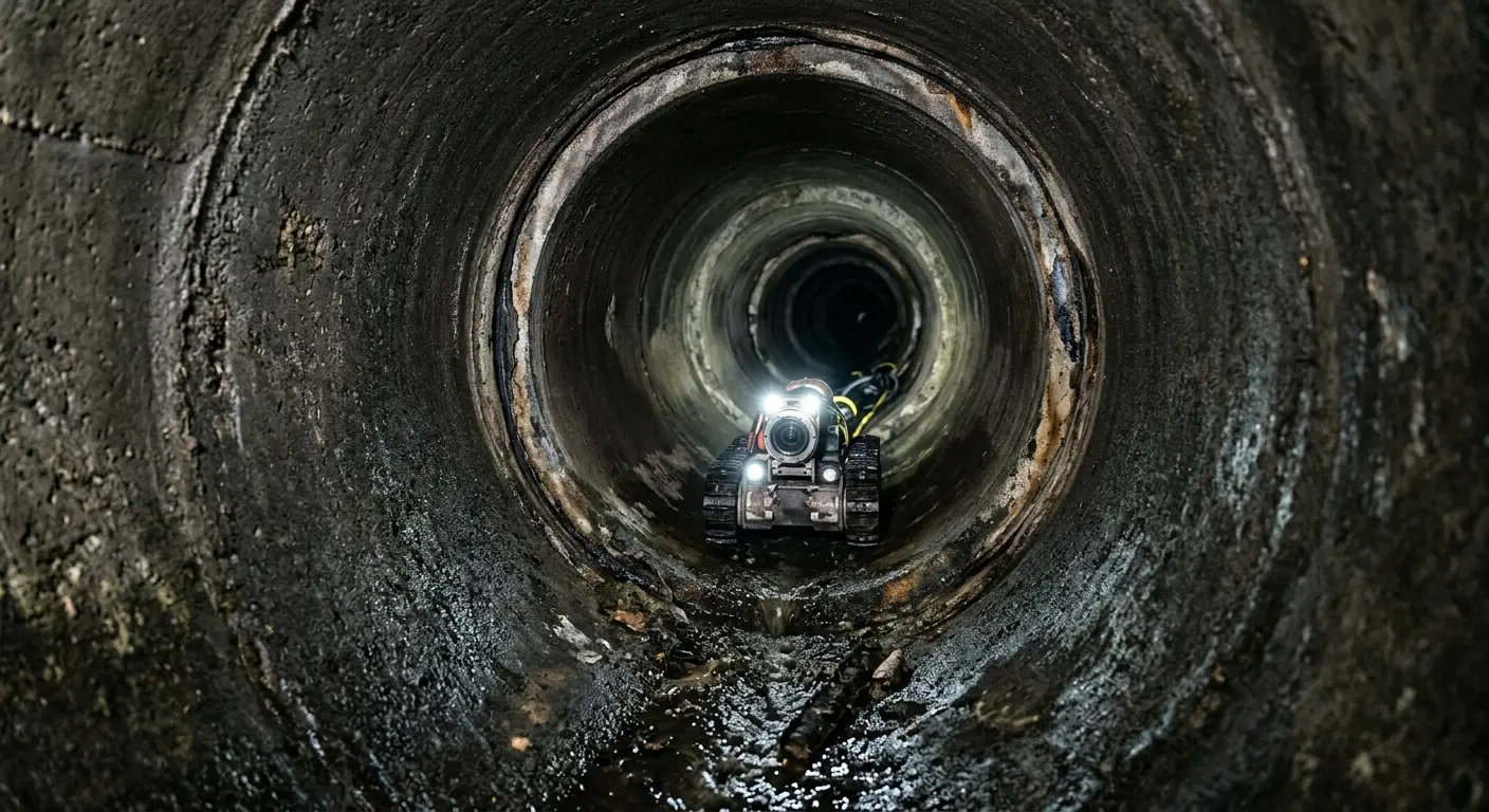 Robotic sewer camera inspecting pipe interior for Drain Snake Service in Genoa