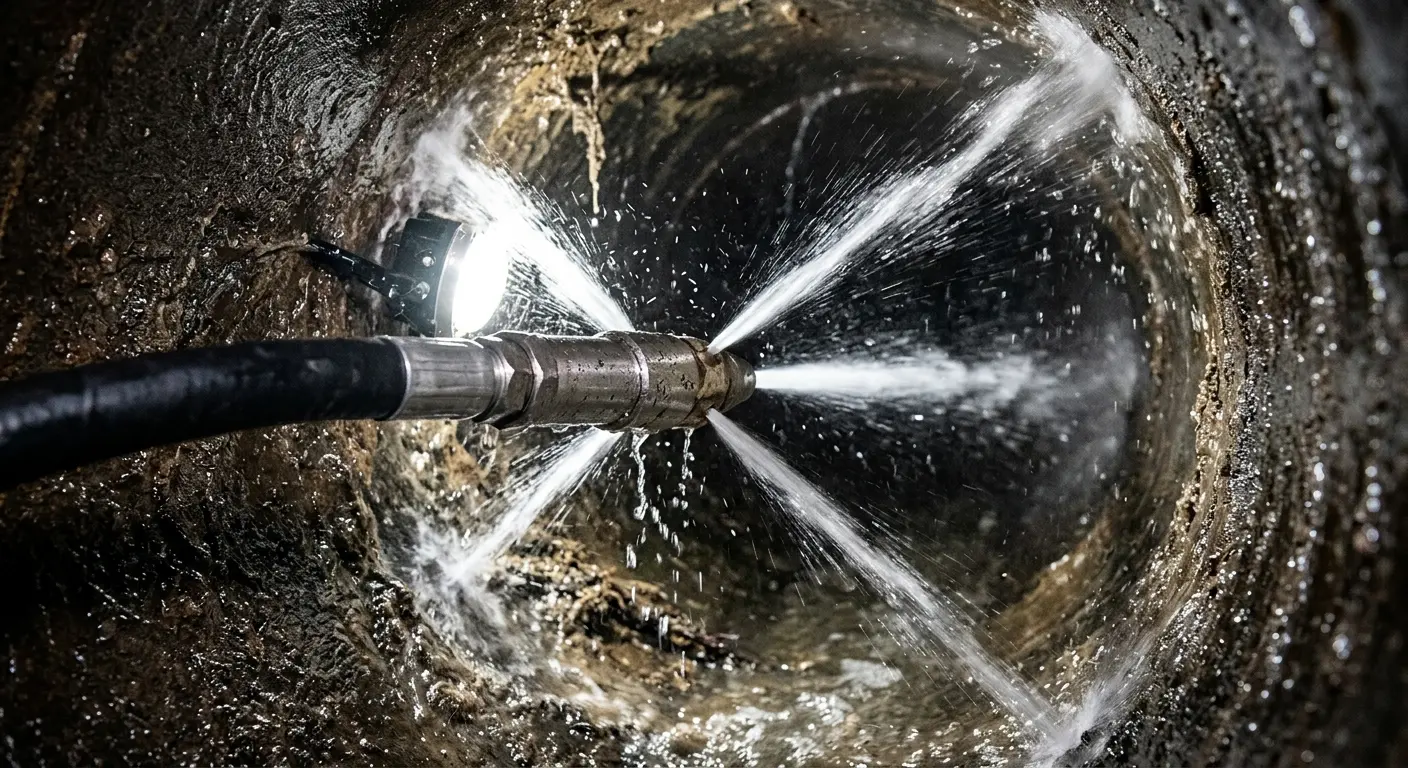 High-pressure hydro jetting nozzle cleaning sewer pipe for Storm Drain Cleaning in Genoa